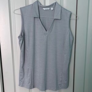 Lady Hagan Light Gray Sleeveless V-Neck Polo Shirt Size Large
